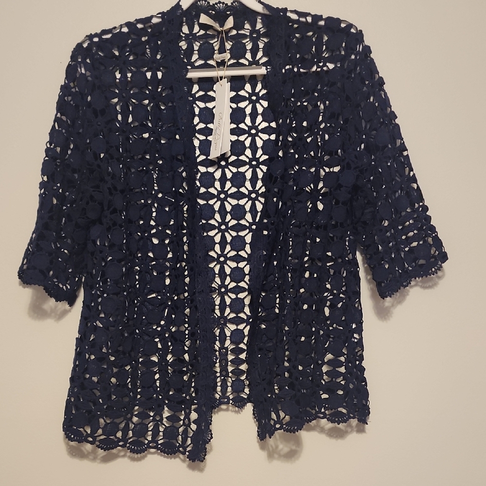 Blue Cropped Boxy 3/4 Sleeve Blouse